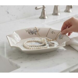 Vintage LJ of Japan Porcelain Trinket Jewelry Tray Keepsakes Vanity Decor Blue